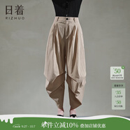 日著(zhù)原創(chuàng  )設計女裝2024夏季新款寬松輕薄拼接醋酸棉感八分休閑褲子 尋咖 XL