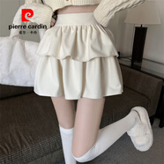 皮爾卡丹（pierre cardin）白色毛呢半身裙女春秋款高腰顯瘦a字裙蛋糕裙蓬蓬裙短款百搭裙子 杏色有內(nèi)襯 S