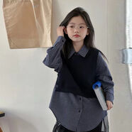 冠琪亮寶貝（GUANQILIANGBAOBEI）韓版童裝2025秋季新款兒童長袖格子襯衫女童針織馬甲洋氣女孩套裝 馬甲+襯衫 120