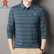 夢(mèng)特嬌（MONTAGUT）春秋長(cháng)袖棉翻領(lǐng)T恤中老年商務(wù)休閑上衣免燙抗皺POLO衫 8810-淺蘭 M 165【建議100-115斤】