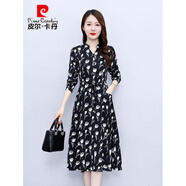 皮爾卡丹（pierre cardin）簡(jiǎn)單大方媽媽連衣裙2025新款春秋款高端小個(gè)子大碼女裝洋氣質(zhì) 黑 L