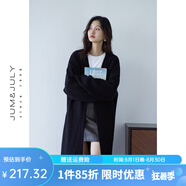 嘉茱莉新款長(cháng)款針織開(kāi)衫外套女寬松針織上衣V領(lǐng)中長(cháng)款毛衣毛衫 雅黑 均碼