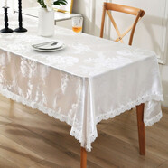 潮思匯網(wǎng)紅亞麻棉麻荷葉邊桌布白純色花邊拍攝客廳茶幾布圓餐桌臺布 白玫瑰絲綢桌布（白花邊） 140*260cm