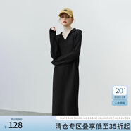 FANSILANEN范思藍恩22FS4193Polo領(lǐng)長(cháng)袖針織連衣裙女秋冬長(cháng)款過(guò)膝直筒毛衣裙 黑色 M