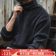 馬登工裝 美式復古純色保暖高領針織衫馬海毛毛衣秋季個性打底衫男 黑色 M