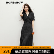 紅袖高級感蕾絲邊連衣裙2025春季新款女裝波點收腰V領(lǐng)顯瘦氣質(zhì)雪紡裙 黑底白點801 S