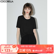 COCOBELLA金屬LOGO垂墜時(shí)尚短袖針織衫女休閑圓領(lǐng)T恤NTS26B 黑色 S