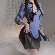 馨悠潔民國佳人改良絲綢版國風(fēng)旗袍復古清古典網(wǎng)紗開(kāi)叉盤(pán)扣女套裝宮廷 藍上衣+黑裙款 均碼