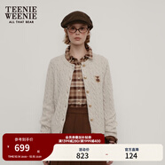 Teenie Weenie小熊女裝毛衣秋舒適學院風綿羊毛絞花針織開衫軟外套 燕麥色 XS
