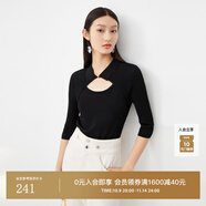 迪賽尼斯（DESIGNICE）迪賽尼斯上衣女2023春季新款鏤空打底衫黑色中袖針織衫女 黑色 L