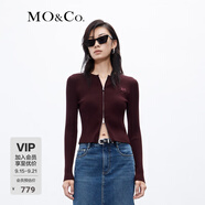 MO&Co.針織開衫字母刺繡雙開頭拉鏈修身針織衫辣妹風(fēng)醬果紅摩安珂 醬果紅色-第1批 S 160