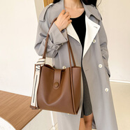 集領(lǐng) 大容量托特包 女士單肩包韓系潮流時(shí)尚質(zhì)感小眾子母包大學(xué)生通勤 棕色【子母包】