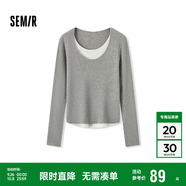 森馬毛衣女拼色假兩件毛衫修身春秋圓領(lǐng)套頭衫顯瘦109524107002