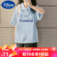迪士尼（Disney）學院風polo衫短袖t恤純棉少女大童夏季2025初中高中學生寬松上衣 PSED-藍色歐洲站/簡約/短-袖t恤 165 S