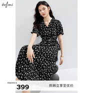 伊芙麗（eifini）伊芙麗V領(lǐng)圍裹式收腰顯瘦碎花連衣裙女2024夏裝新款氣質(zhì)碎花裙 黑色 長(cháng)款 S 155/80A
