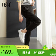 歐莎（OSA）九分休閑褲女夏季薄款小個子松緊腰顯瘦錐形運動褲 黑色 XL