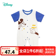迪士尼寶寶（Disney Baby）童裝兒童短袖連體衣新生兒哈衣爬服柔軟舒適24年夏新品 藍(lán)白 73