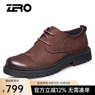 零度寬腳皮鞋男 時(shí)尚大頭鞋商務(wù)休閑鞋頭層牛皮休閑皮鞋 暗棕（偏大一碼） 44