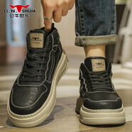 公牛世家（G.N.Shi Jia）男鞋2025新款秋季軟底舒適中高幫休閑鞋 黑色GN251Y006 40
