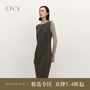 OVV2024秋冬新款女裝一字領(lǐng)修身背心裙針織羊毛休閑無袖連衣裙 焦栗色 M