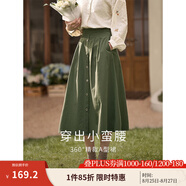 茵曼（INMAN）半身裙女士2025年春季女裝新款復古顯瘦通勤中長(cháng)款純棉長(cháng)裙子 茶綠色 -18518192 XL