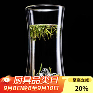 容山堂雙層隔熱水杯泡茶玻璃杯綠茶專用茶杯杯山巒大號(hào)辦公杯咖啡杯子 玻璃束腰雪山綠茶杯