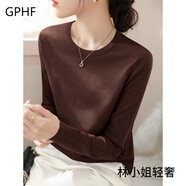 GPHF日本2025春秋季新款圓領(lǐng)長(zhǎng)袖針織毛衣女式右肩高品質(zhì)寬松底上衣女 深棕色 M 【建議100-110斤】