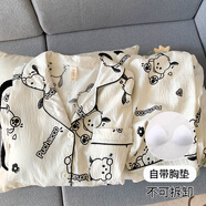 木清清圓點(diǎn)可愛小狗春秋季帶胸墊睡衣女長袖純棉紗胖MM200斤夏天家居服 云朵棉【固定胸墊】字母帕恰狗【長袖長褲】 M 女款(建議75-100斤)