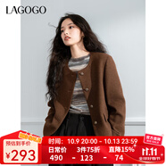 LAGOGO美拉德毛呢短款外套女拉谷谷2024年冬季新款高級感圓領(lǐng)上衣 咖啡色(U1) S