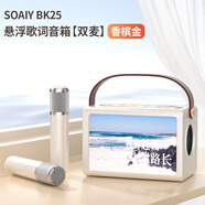 索愛(ài)（soaiy）懸浮透明歌詞音箱戶(hù)外家用k歌一體家庭ktv藍牙音響 香檳金雙麥