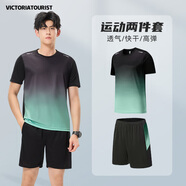 維多利亞旅行者運(yùn)動(dòng)套裝男女夏季健身服速干短袖T恤羽毛球籃球訓(xùn)練短褲跑步裝備