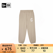 NEW ERA紐亦華MLB針織衛褲秋冬新款NY男女情侶加絨束腳褲子 14385177-卡其色 克利夫蘭守護者 L