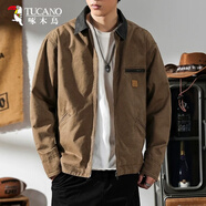 啄木鳥（TUCANO）春季復(fù)古夾克男士獵裝美式潮流拼接翻領(lǐng)純棉耐磨工裝外套男上衣 082卡其色 2XL 【160-180斤】