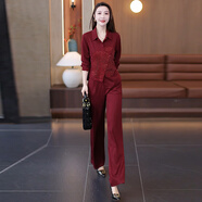 抹茶清歌輕奢蕾絲運(yùn)動(dòng)套裝女長(zhǎng)袖秋裝開(kāi)衫兩件套休閑套裝運(yùn)動(dòng)服時(shí)裝 酒紅色 L