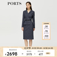 PORTS 寶姿秋冬新品女裝優(yōu)雅修身中長(cháng)裙通勤V領(lǐng)針織連衣裙 ALM9N012NCF022-丈青混色-3 XL (10)