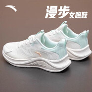 安踏漫步運動(dòng)鞋女鞋女士春季款皮網(wǎng)拼接透氣輕便軟底跑步鞋子女 漫步網(wǎng)面|象牙白/泡沫綠-1 37.5