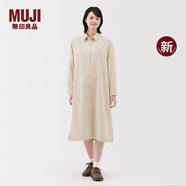 無印良品（MUJI） 女式 木棉混燈芯絨長袖連衣裙女裝裙子長裙連身裙秋季新品襯衫裙 象牙色 M （160/84A）