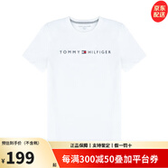 Tommy Hilfiger湯米 希爾費格男士夏季百搭時尚字母LOGO圓領(lǐng)短袖T恤Z奢侈品潮牌 110白色 M clasic fit歐美版偏大】