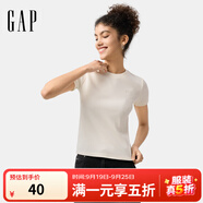 Gap女裝2025春季新款刺繡logo羅紋彈力短袖T恤簡約常規(guī)上衣761951 米白色 S (160/80A) 亞洲尺碼