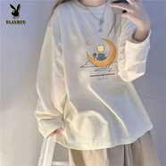 花花公子（PLAYBOY）少女打底衫2025秋季新款純棉長(cháng)袖T恤女秋冬寬松大碼內搭上衣 白色-CTX034 2XL