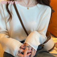 RYSYU打底衫女2025新款秋冬小香風(fēng)內搭寬松毛衣長(cháng)袖針織衫黑色低領(lǐng)上衣 白色 M (90-105)