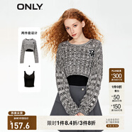 ONLY夏季時尚顯瘦長袖圓領套裝短款針織衫女|123324035 H1Z 黑色-追單第一批 XS 155/76A