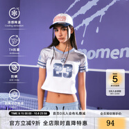 SuaMoment貼布繡插肩v領(lǐng)撞色短袖T恤女夏季短袖休閑運動球衣體恤 白色 M