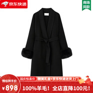 創(chuàng  )意女郎;CREATIVITY-GIRL雙面羊毛呢大衣女2024秋冬新款中長(cháng)款紅色狐貍毛高級感羊毛呢外套 黑色【長(cháng)款】 S 適合106-120斤