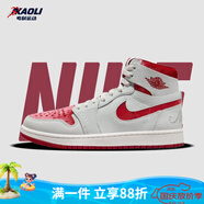 耐克（NIKE）【潮】Air Jordan aj1板鞋女子新款中高幫透氣休閑運動(dòng)耐磨籃球鞋 DV1304-106（灰白紅） 35.5