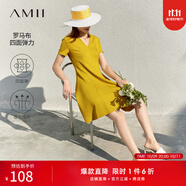 AMII女裝2025法式復(fù)古a字連衣裙女夏季新款赫本風(fēng)顯瘦V領(lǐng)修身 芥黃 M 160/84A