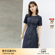 顏域（YANYEE）2024新款氣質(zhì)大牌牛仔連衣裙女夏裝設(shè)計(jì)感顯瘦職業(yè)休閑中裙子 藍(lán)色 XXL/44