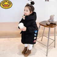 G.DUCKKIDS兒童羽絨服女2024新款女童輕薄棉服冬裝中長款女寶寶洋氣棉衣外套 小熊黑(棉服) 90 cm