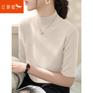 紅蜻蜓2025春秋季新款半高領(lǐng)五分袖針織打底衫女T恤衫女裝修身內搭上衣 杏色五分袖 均碼 【適合80-145斤】