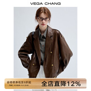 VEGA CHANG春秋季皮衣外套女2025年新款復古曠野美拉德外套 機車棕 L